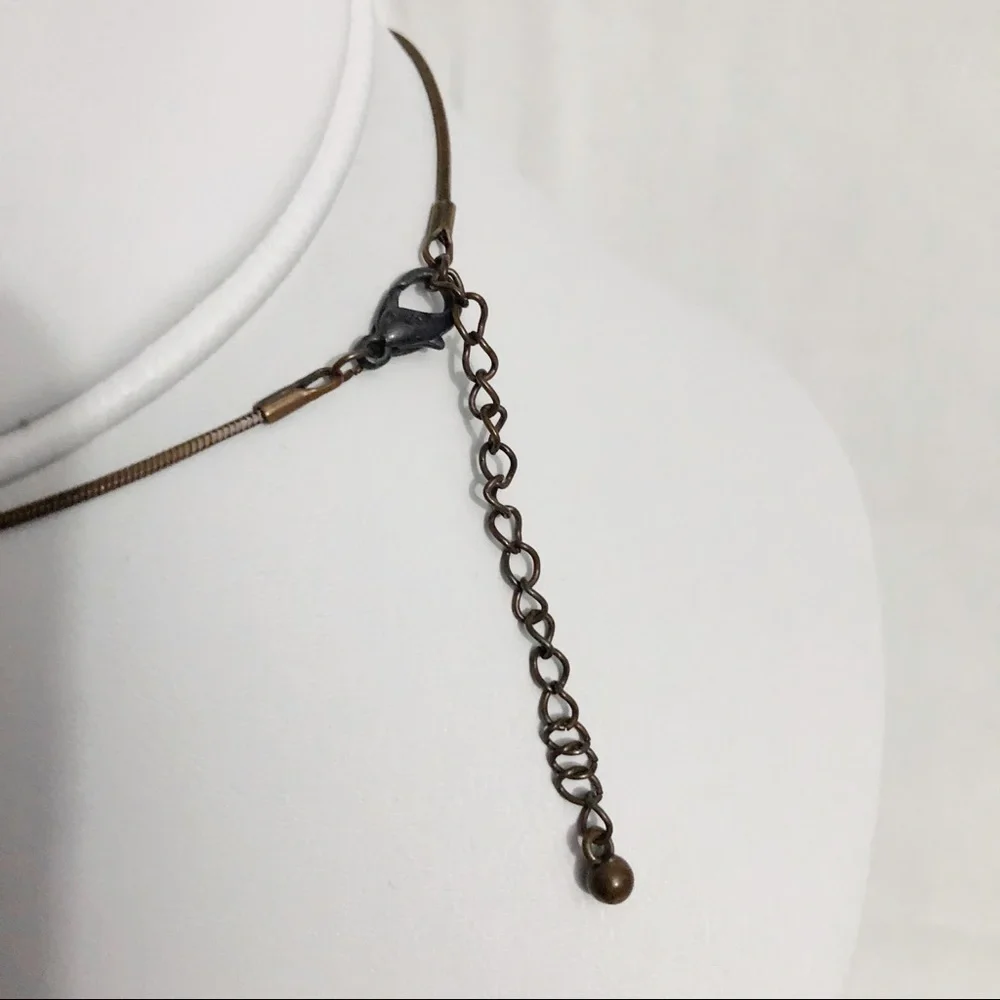 Rectangle Bar Pendant Necklace Amber Rhinestones - Picture 3 of 5